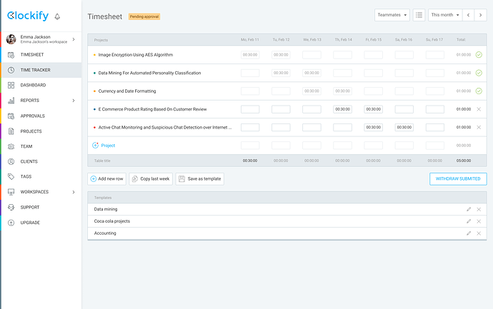 Timesheet - User case - submitted